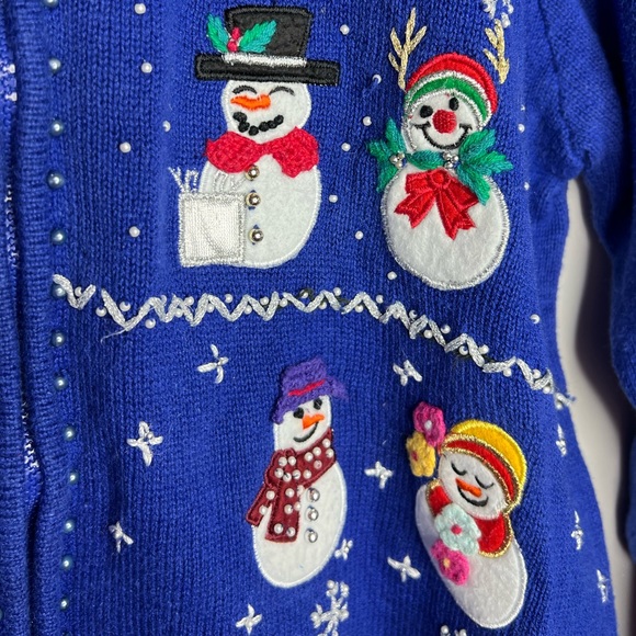 Vintage Ugly Christmas Sweater Full Zip Snowmen Feathers Cowboy Beaded Snow XXL - Picture 8 of 14